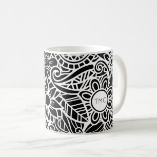 Caneca De Café Mandela Tropical Floral Black White Iniciativas Di