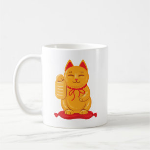 Caneca De Café Maneki Neko Dourado Cat, Símbolo de Riqueza