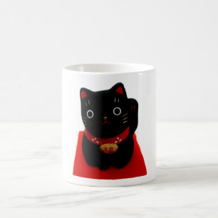 Caneca De Café Maneki preto Neko em um tapete vermelho