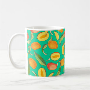 Caneca De Café Mango. Padrão sem costura com trópico amarelo e