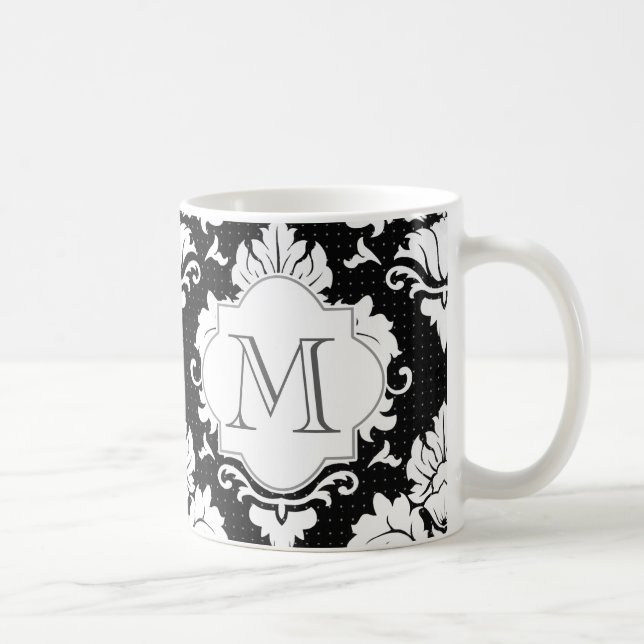 Caneca De Café Mangueira Monograma com Damasco Preto e Branco (Direita)