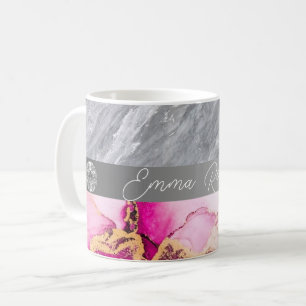 Caneca De Café Mangueira Rosa Marble Diamond Glitter Name Mug