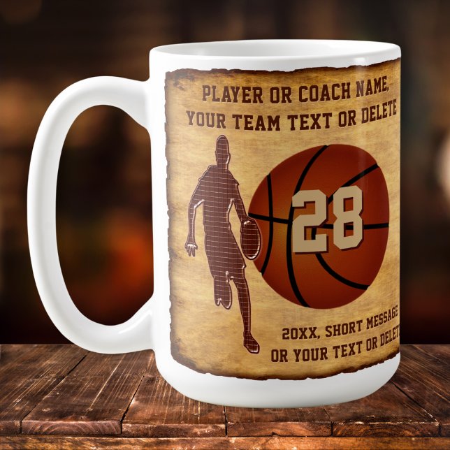 Caneca De Café Mangueiras personalizadas, de basquete para jogado (Cheap Basketball Gifts for Coaches. Basketball team gift ideas for boys and men. Basketball mugs. )