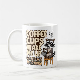 Caneca De Café Manhã engraçada com Raccoon com café