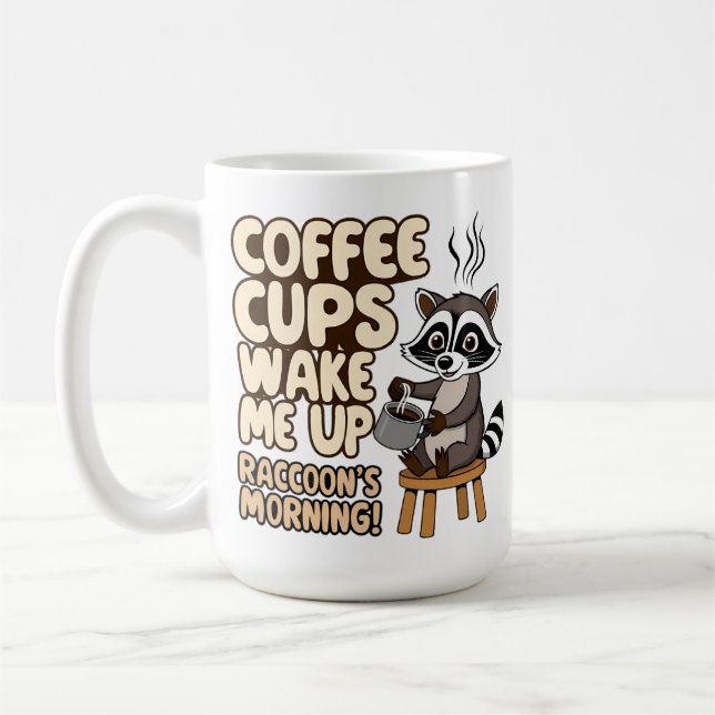 Caneca De Café Manhã engraçada com Raccoon com café (Esquerda)