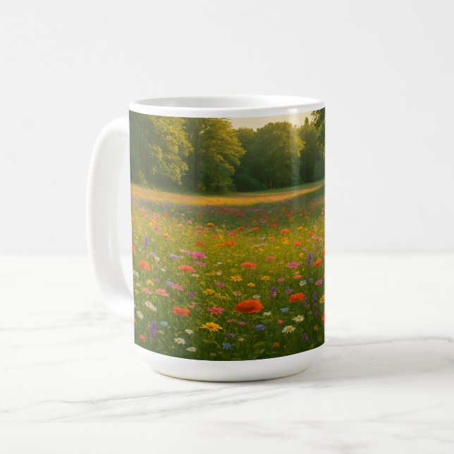 Caneca De Café Manhã Meadow: Sinfonia de flores silvestres (Frente Esquerda)