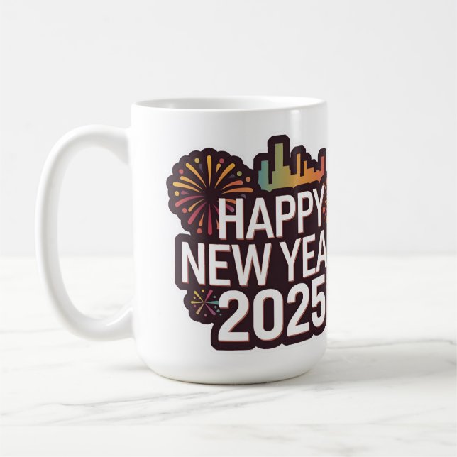 Caneca De Café Manhãs Festivas À Frente: Feliz ano novo 2025 Mug (Esquerda)