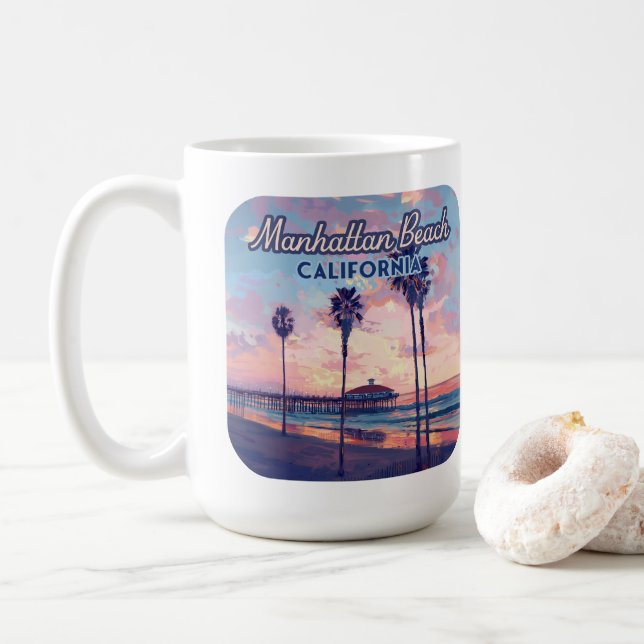 Caneca De Café Manhattan Beach California Los Angeles Retro (Com Donut)