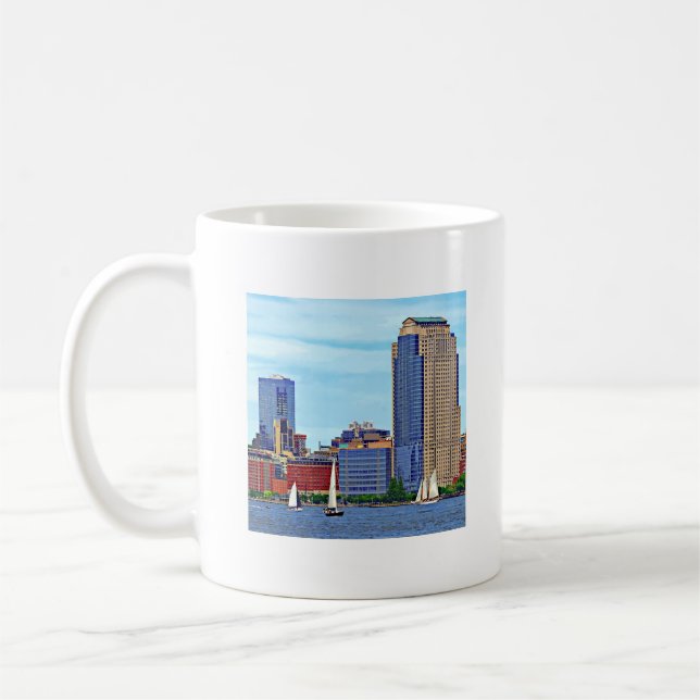 Caneca De Café Manhattan NY - Três Barcos Por Manhattan Skyline (Esquerda)
