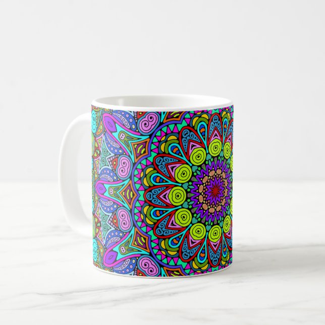 Caneca De Café Manipular a pintura Mandala Relógio Face 4 (Frente Esquerda)