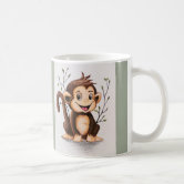 Caneca de café vintage JSNY macaco branco