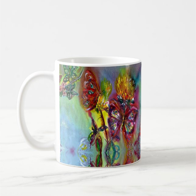 CANECA DE CAFÉ MANTEIRAS VERMELHAS COM ESTAXAS AMARELAS,PÃO AZUL (Esquerda)