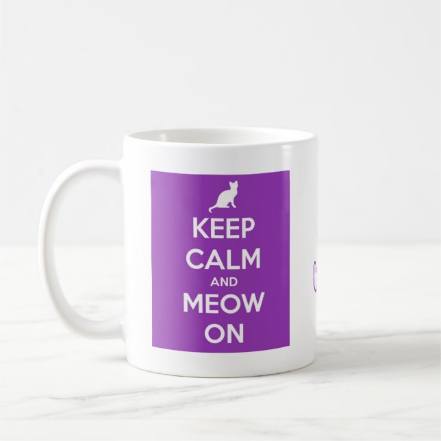 Caneca De Café Mantenha a calma e o Meow no roxo (Esquerda)