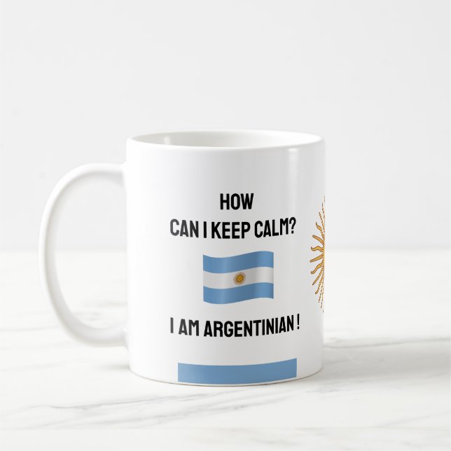 Caneca De Café Mantenha Calma Argentina e Texto Engraçado, Bandei (Esquerda)