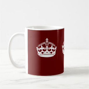Caneca De Café Mantenha Calma Coroa Borgonha Acento Vermelho
