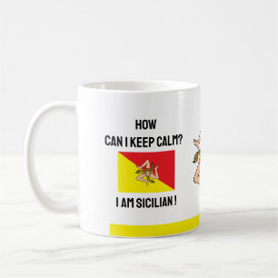 Caneca De Café Mantenha Calma Sicília e Texto Engraçado, Bandeira