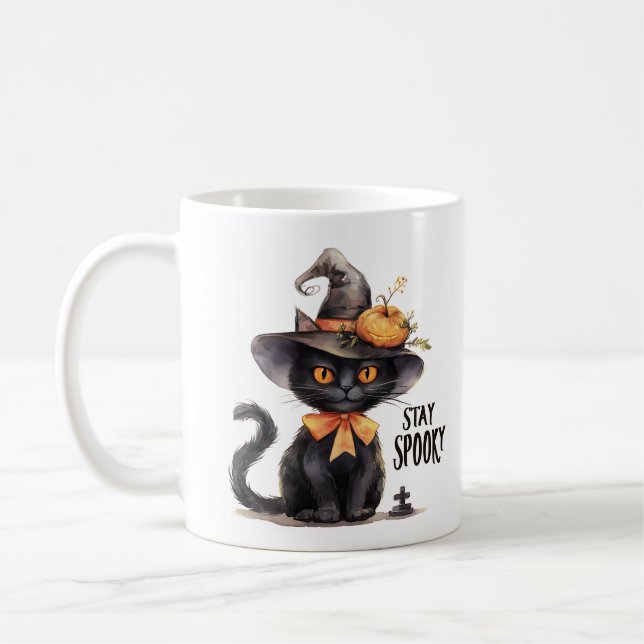 Caneca De Café Mantenha-se assustado - Gato de Chapéu de Bruxa (Esquerda)