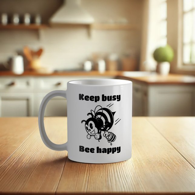 Caneca De Café Mantenha-se Ocupado Feliz Cartoon Motivacional Bee (Criador carregado)