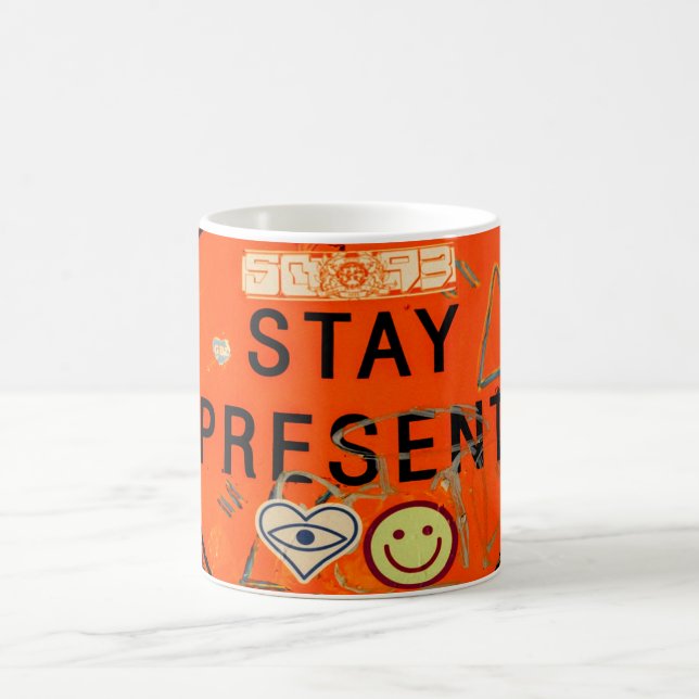 Caneca De Café Mantenha-Se Presente, Grafite De Sinal Laranja (Centro)