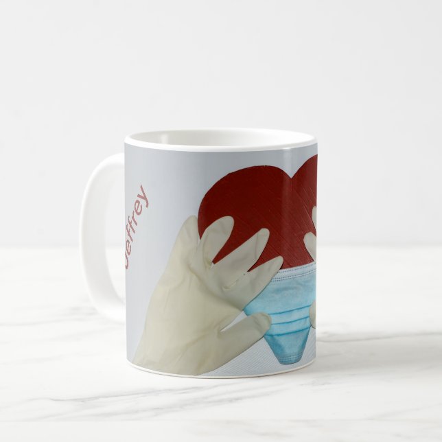 Caneca De Café Mantenha-se saudável com máscara e seu nome  - (Frente Esquerda)