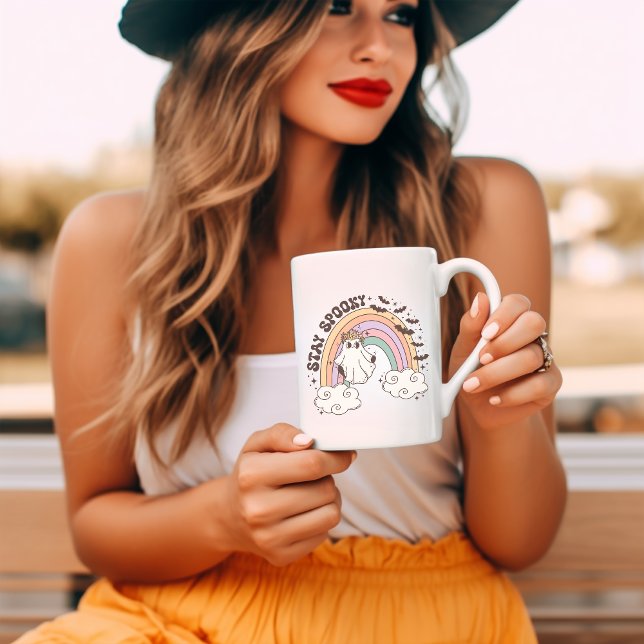 Caneca De Café Mantenha Spooky Retro Groovy Halloween (Criador carregado)