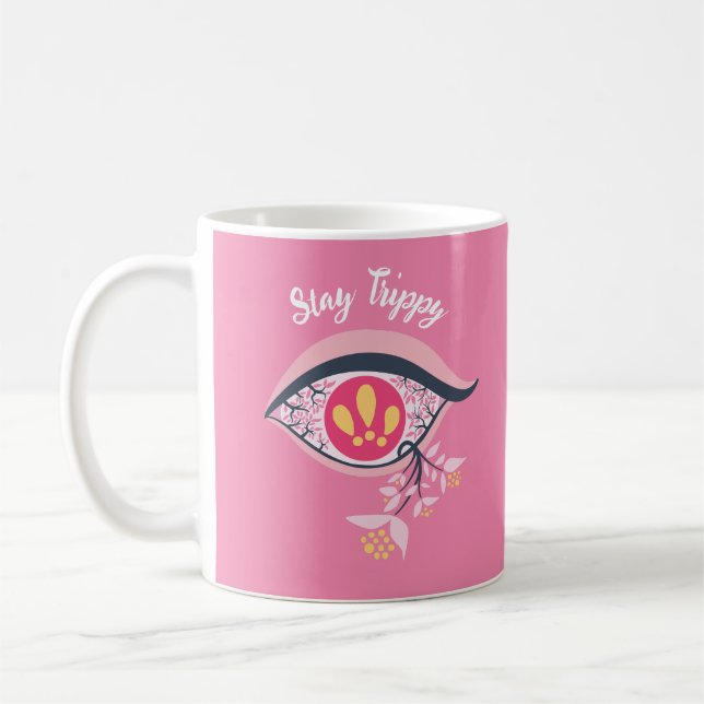 Caneca De Café Mantenha Trippy Olho Rosa Psicodélico Floral (Esquerda)
