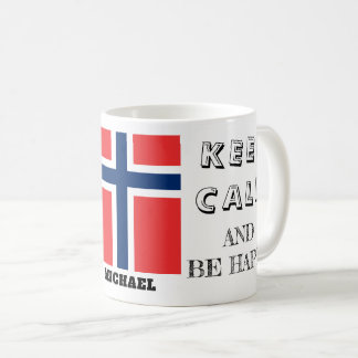 Caneca De Café Manter Calma com Bandeira da Noruega