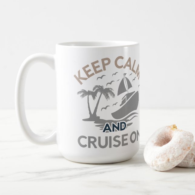 Caneca De Café Manter Calmo e Cruzeiro Ligado (Com Donut)