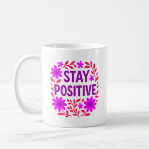 Caneca De Café Manter Citação Motivacional Floral Positiva