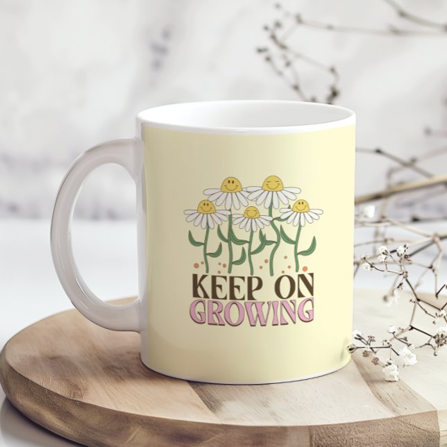 Caneca De Café Manter Em CRESCENTE Cotações Positivas Flores Retr (Criador carregado)