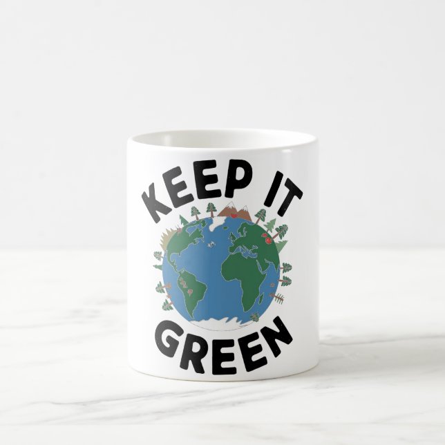 Caneca De Café Manter Verde - Natureza e Ilustração da Terra (Centro)