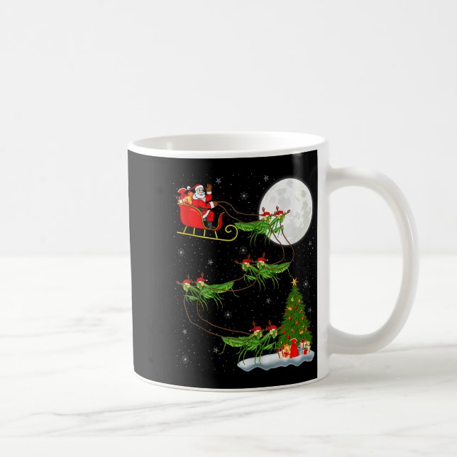 Caneca De Café Mantis Insect Santa Sleigh Flying Funny Magical Ch (Direita)
