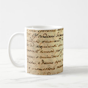Caneca De Café Manuscrito antigo do século 1700 escrito a tinta