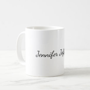 Caneca De Café Manuscrito Branco Simples Moderno Seu Nome