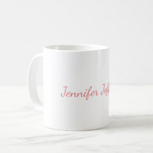 Caneca De Café Manuscrito Branco Simples Moderno Seu Nome
