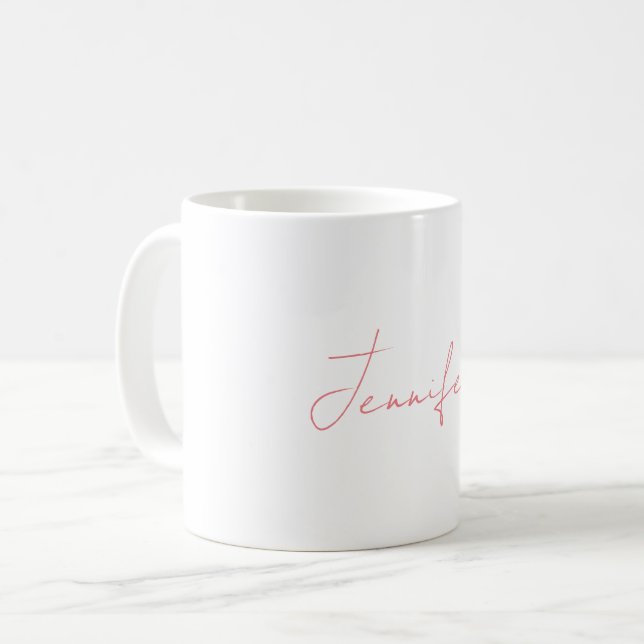 Caneca De Café Manuscrito Branco Simples Moderno Seu Nome (Frente Esquerda)