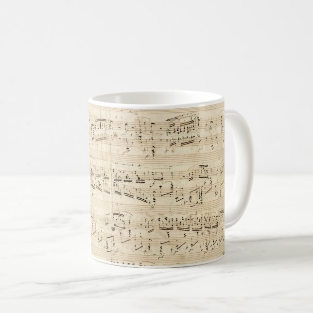 Caneca De Café Manuscrito de Choque Musical em Folha Antiga (Frente Esquerda)