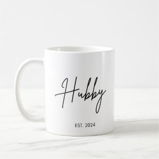 Caneca De Café Manuscrito Simples Hubby Wifey Casal de Data de Ca