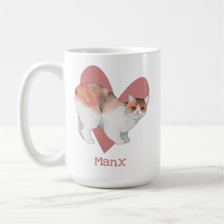 Caneca De Café Manx Cat Watercolor Gatinho Coração Rosa