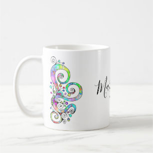 Caneca De Café Mão Cardíaca Espiral Pintada Design 1