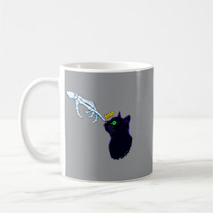 Caneca De Café Mão de Esqueleto Cutucando o Nariz de um Gato - As