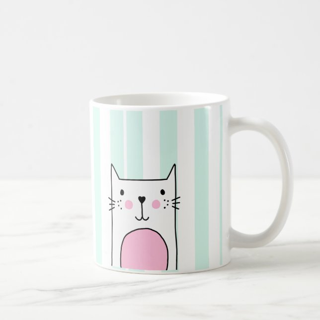 Caneca De Café Mão-de-gato-rosa-branca-desenhada à mão Maca-de-ca (Direita)