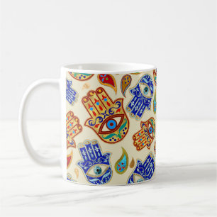 Caneca De Café Mão de Hamsa - Mão do padrão colorido da Fátim