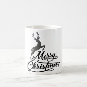 Caneca De Café Mão De Natal Escrita, Saltando Deer E Floco De Ne