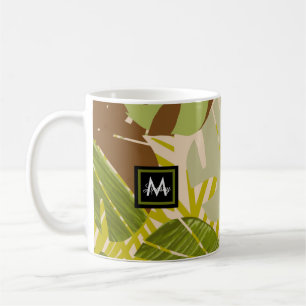 Caneca De Café Mão Desenhada Selva Verde Folha Castanha