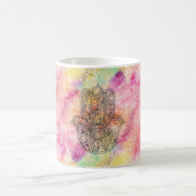 Caneca De Café Mão do símbolo Fatima amulet Henna floral (Centro)