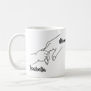 Caneca De Café Mão Mãe e Filho Mãos Nome Minimalista