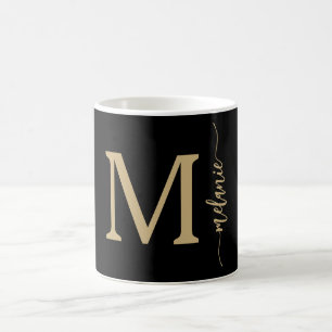 Caneca De Café Mão Monográfica Moderna - Mão Preta Dourada