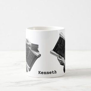 Caneca De Café Mãos com plantas arquitetônicas azuis vintage