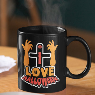 Caneca De Café Mãos de Zumbi Assustadoras Eu Amo o Halloween